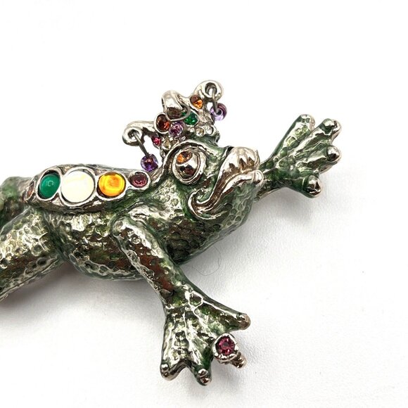 Fabulous Signed Sweet Romance USA Enamel Frog Prince Pendant Brooch Pin 4" - Picture 3 of 10